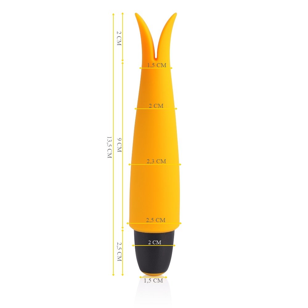 Vibrador Bullet em Silicone Recarreg�vel Amarelo com medidas detalhadas