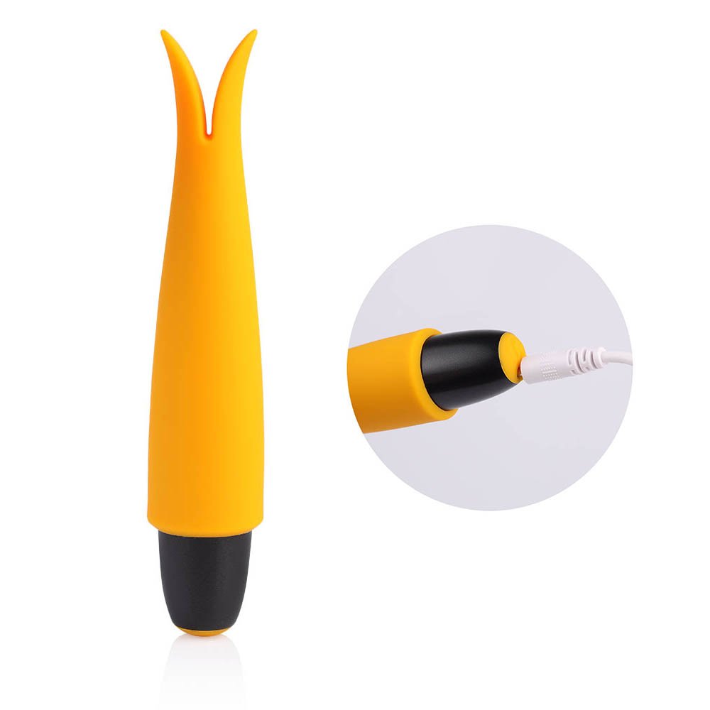 Vibrador Bullet em Silicone Recarreg�vel Amarelo em uma superf�cie neutra