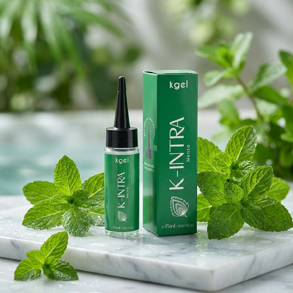 frasco de gel lubrificante K-Intra Menta de perto com detalhes da marca e volume