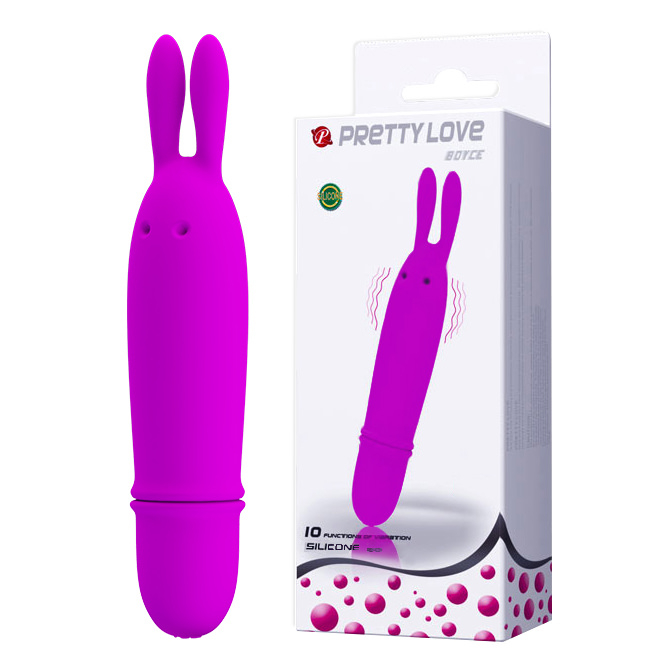 Vibrador para Clit�ris em Formato de Coelho Roxo com sua embalagem frontal