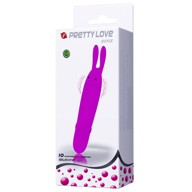 Vibrador para Clit�ris em Formato de Coelho Roxo com sua embalagem lateral