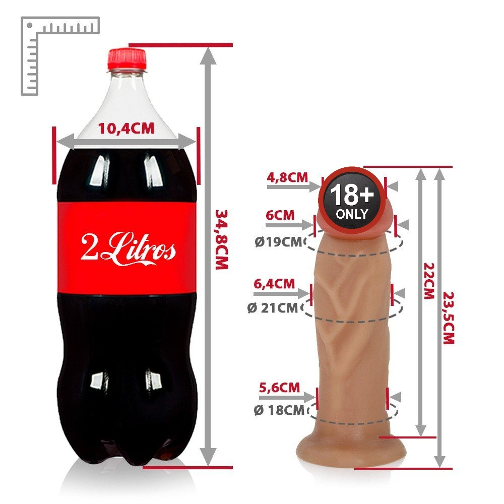 O tamanho do P�nis Gigante e Grosso Flex�vel Dotado 23,5 x 6,7cm Bege � de 23,5 cm de comprimento, da marca Loja do Prazer.