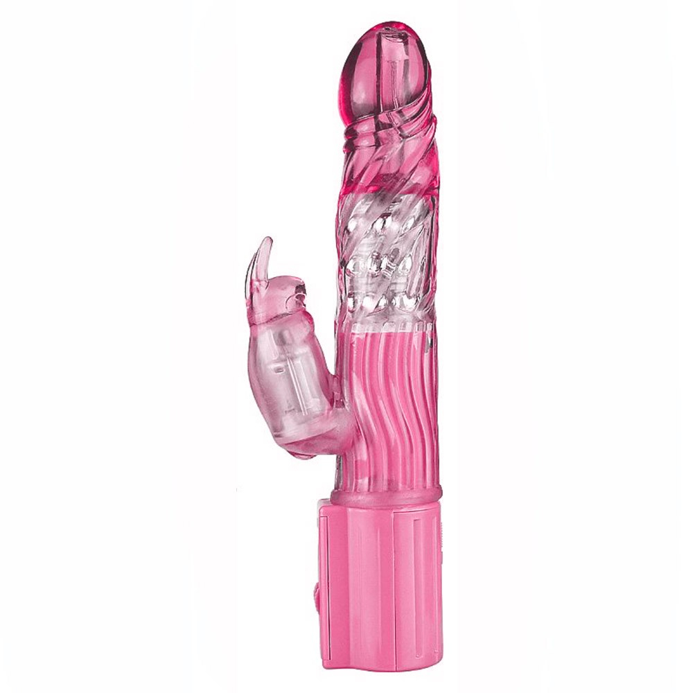 Vibrador Rabbit Multivelocidade com Rota��o e Vibra��o Sex and The City Rosa - Vista lateral mostrando o design ergon�mico e o detalhe do rabbit