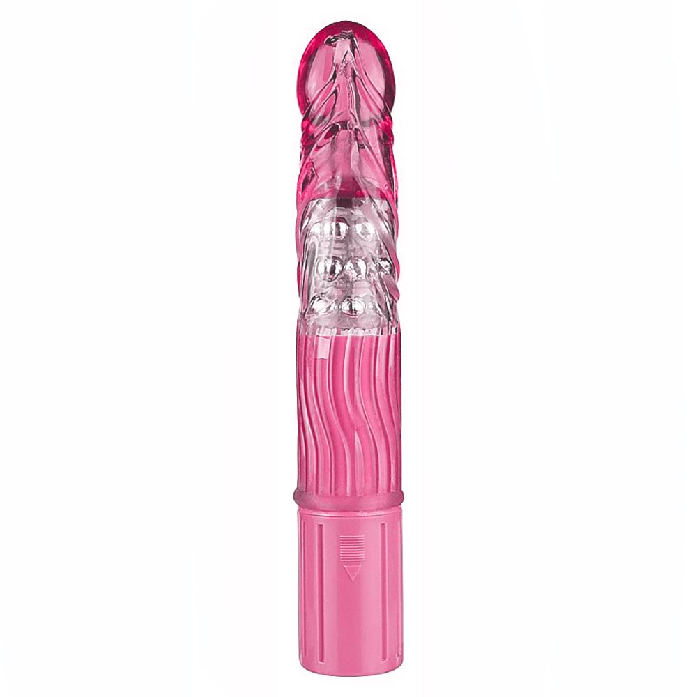 Vibrador Rabbit Multivelocidade com Rota��o e Vibra��o Sex and The City Rosa - Vista do corpo principal do vibrador com texturas e o vibrador clitoriano acoplado