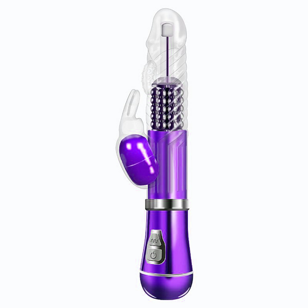 Vibrador Rabbit Recarreg�vel 9 Vibra��es, 6 Rota��es com Estimulador de Clit�ris Coelho II Roxo, vista lateral completa do vibrador