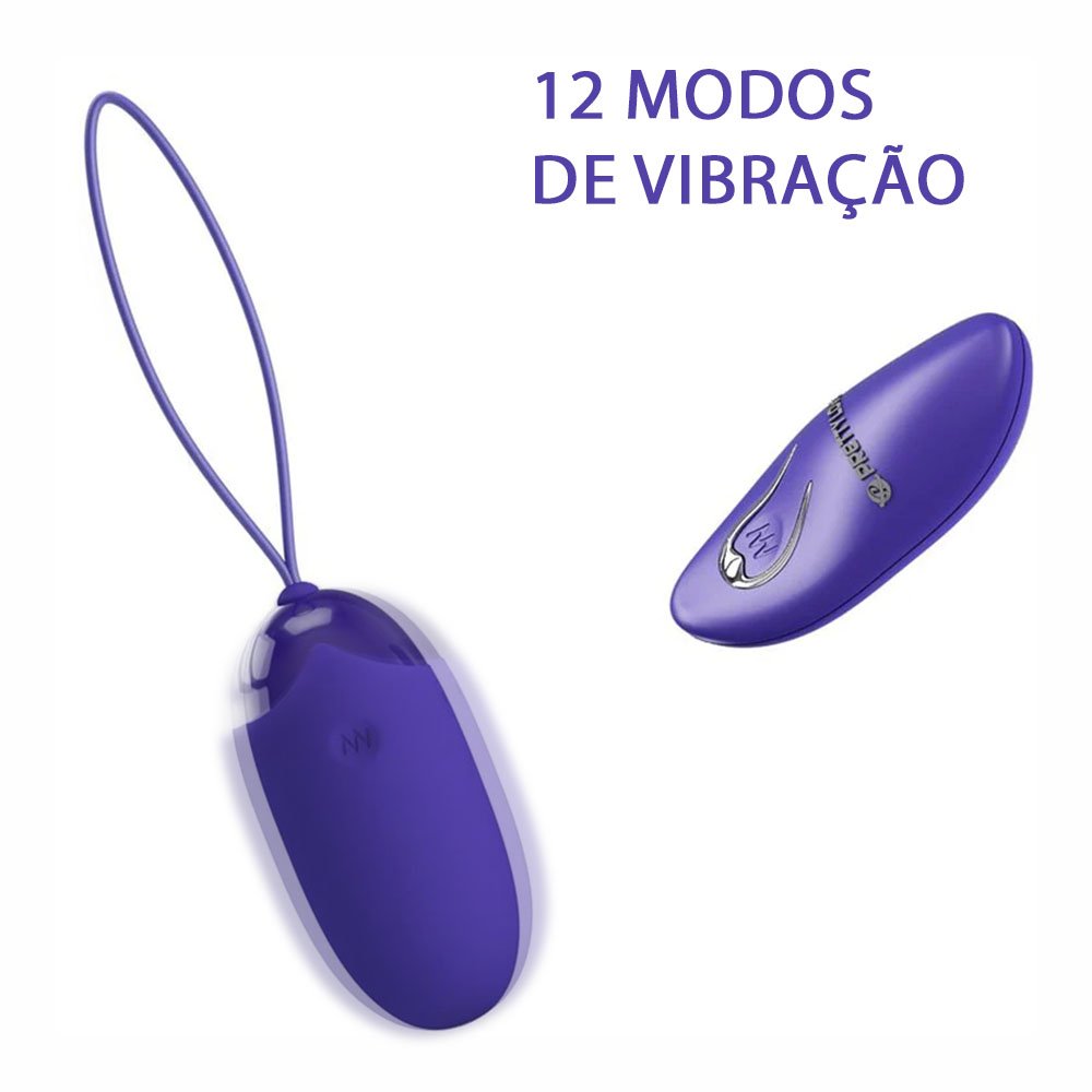 Vibrador Bullet Recarreg�vel em Silicone Roxo | Imagem mostrando o vibrador e o controle remoto com a inscri��o '12 modos de vibra��o'