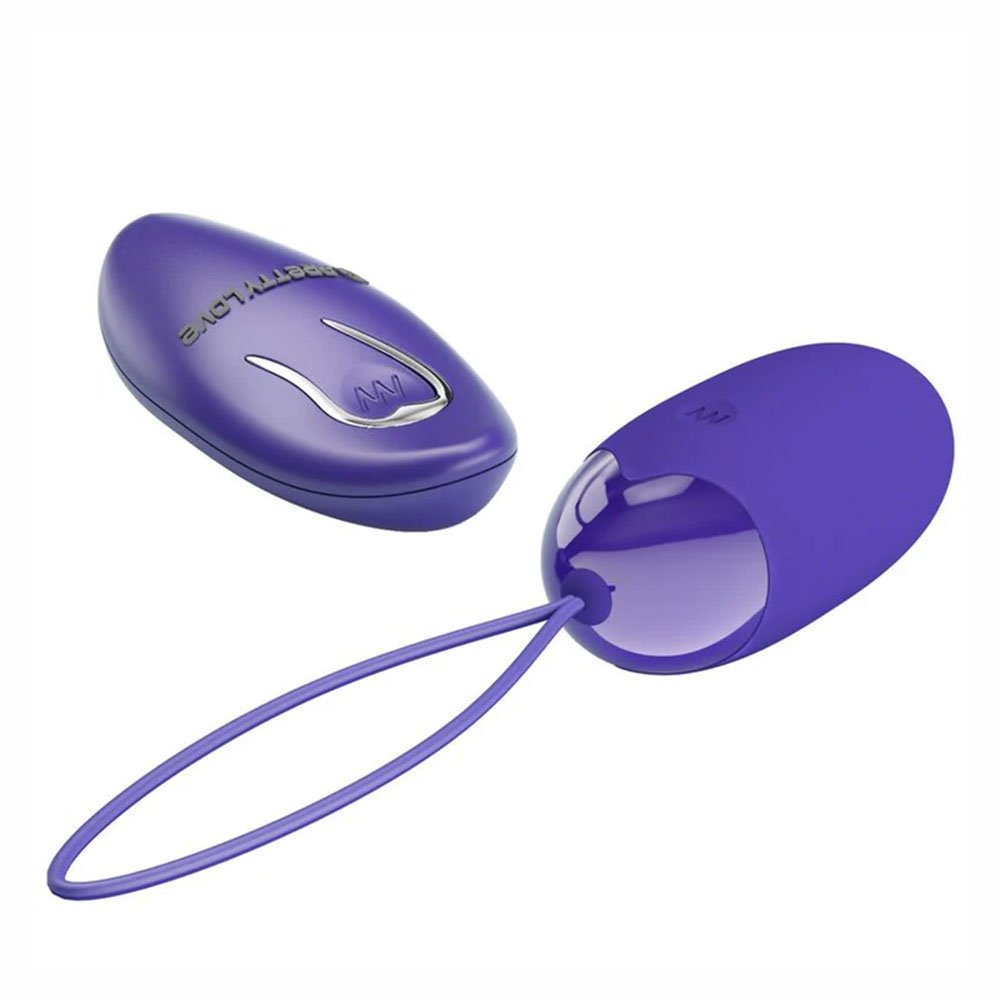 Vibrador Bullet Recarreg�vel em Silicone Roxo | Vista do vibrador e controle remoto em perspectiva, destacando o anel de silicone para pendurar
