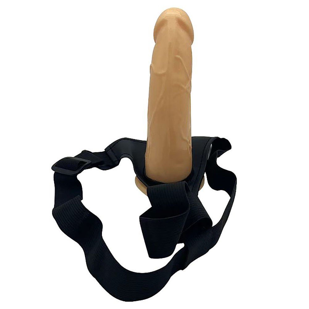 Capa Peniana em Silicone de 16,5cm com Extensor Interno de 5,5cm e Cinta de El�stico Bege vista de perfil, evidenciando o design anat�mico
