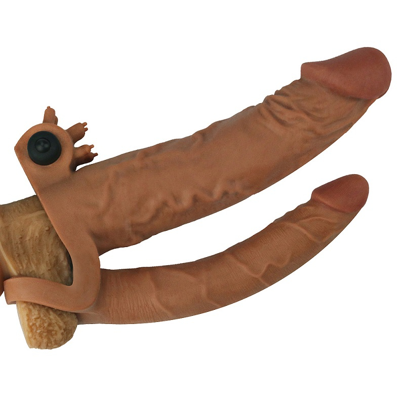 Capa Peniana com Vibrador e Anel Companheiro 19 x 2,5cm Marrom - Vista do vibrador potente