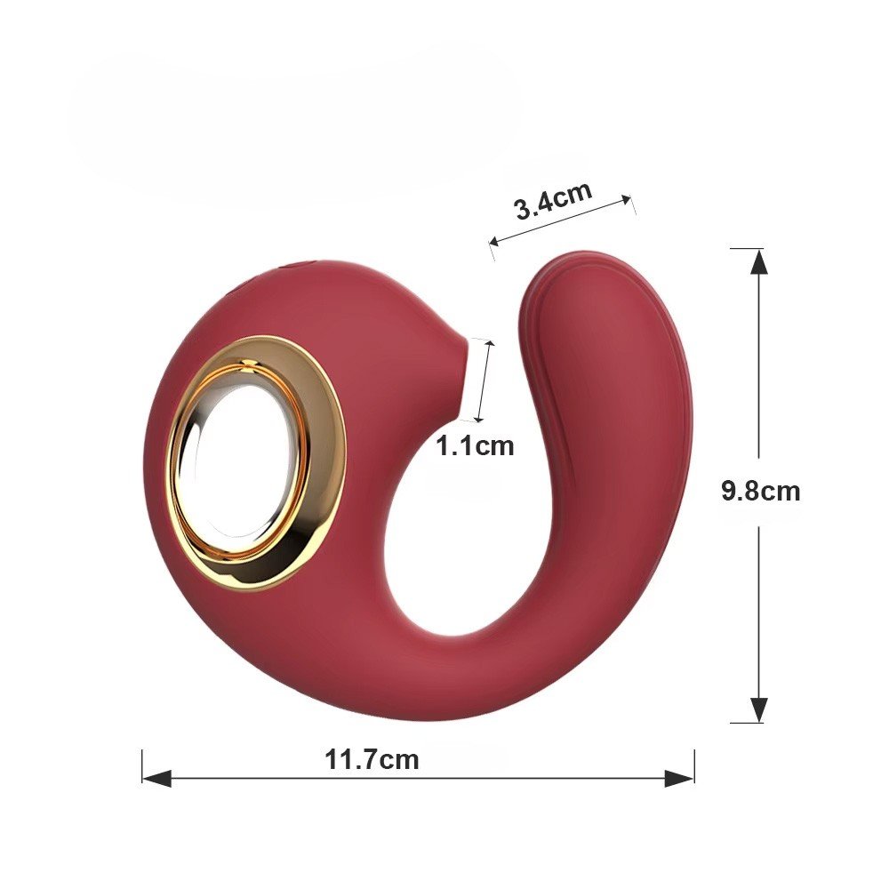 Vibrador Duplo Snail 2 vermelho, vista traseira exibindo a porta de carregamento USB e o bot�o de controle