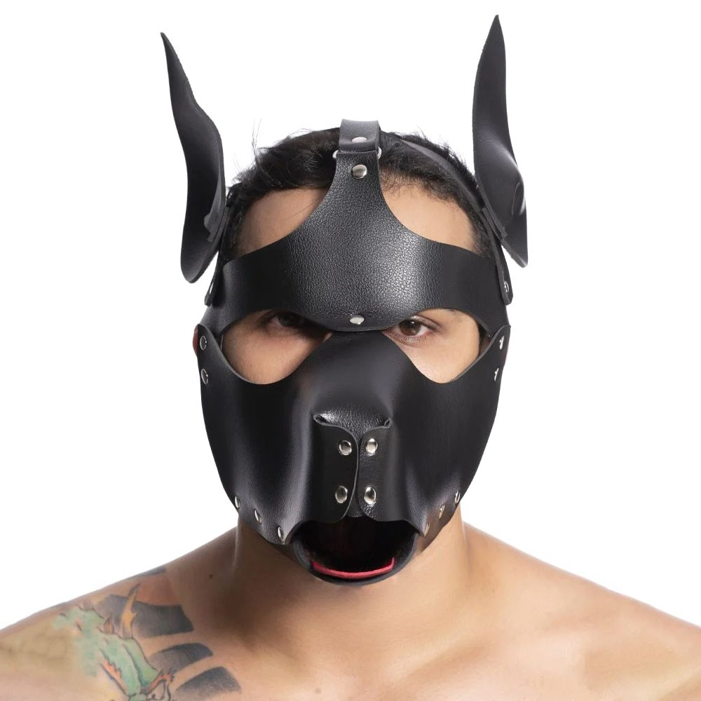 Máscara Cachorro Sado em PU (Imitação de Couro) com Rebites Ajustável Preta | Foto 01