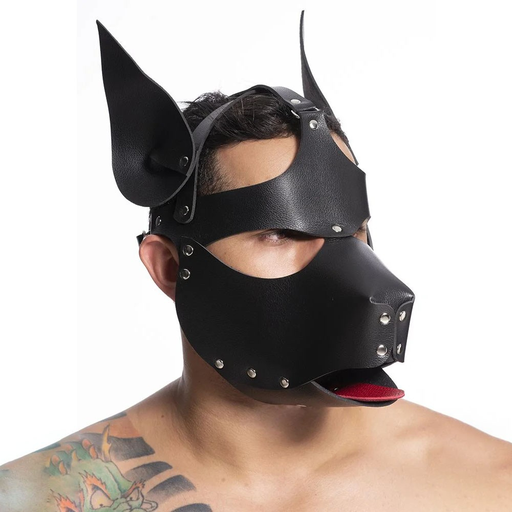 Máscara Cachorro Sado em PU (Imitação de Couro) com Rebites Ajustável Preta | Foto 02