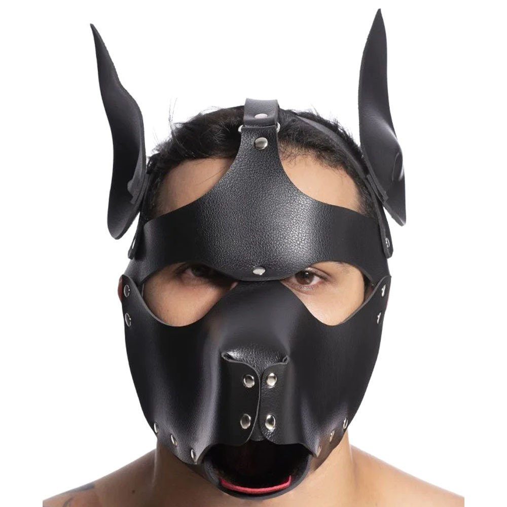 Máscara Cachorro Sado em PU (Imitação de Couro) com Rebites Ajustável Preta | Foto 04