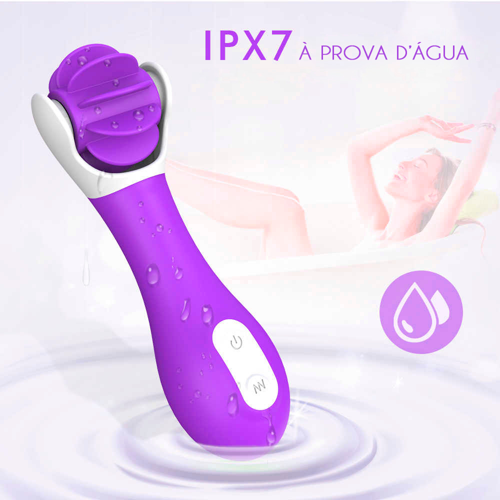 Detalhe do carregador magn�tico USB do Simulador de Sexo Oral em Silicone Roxo