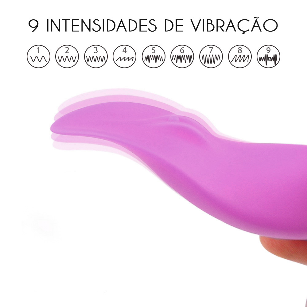 Vibrador para Clit�ris em Forma de L�ngua Roxo, mostrando os 9 modos de vibra��o