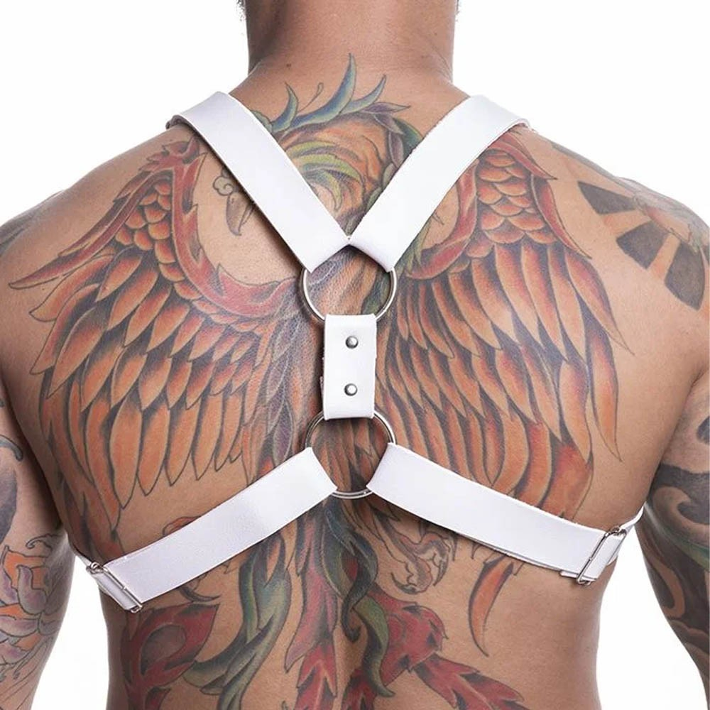 Harness Arreio Masculino em PU (Imita��o de Couro) com Rebites Ajust�vel Branco | Foto 04