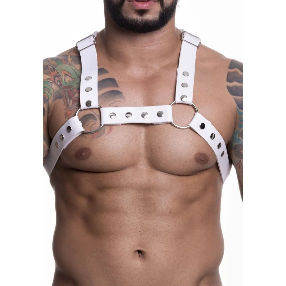 Harness Arreio Masculino em PU (Imita��o de Couro) com Rebites Ajust�vel Branco | Foto 05