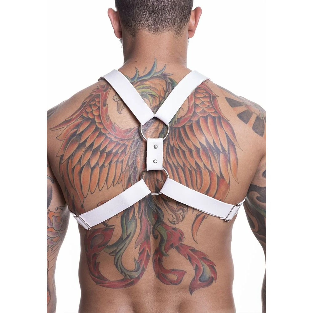 Harness Arreio Masculino em PU (Imita��o de Couro) com Rebites Ajust�vel Branco | Foto 06