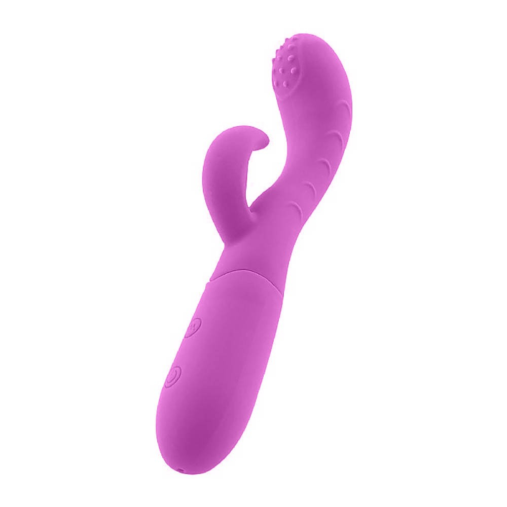 Vibrador Duplo em Silicone Recarreg�vel Flat Roxo em vista frontal, destacando curvas e material