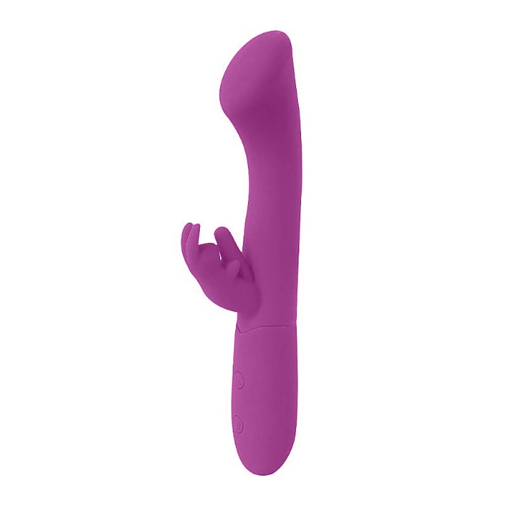 Vibrador Duplo Dada Roxo em silicone macio recarreg�vel com 10 vibra��es, vista lateral