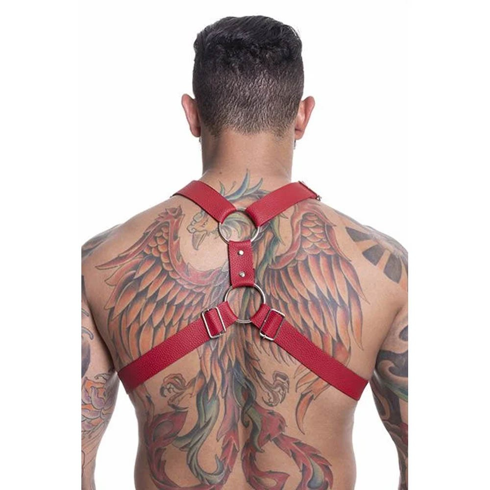 Harness Arreio Masculino em PU (Imita��o de Couro) com Rebites Ajust�vel Vermelho | Foto 06