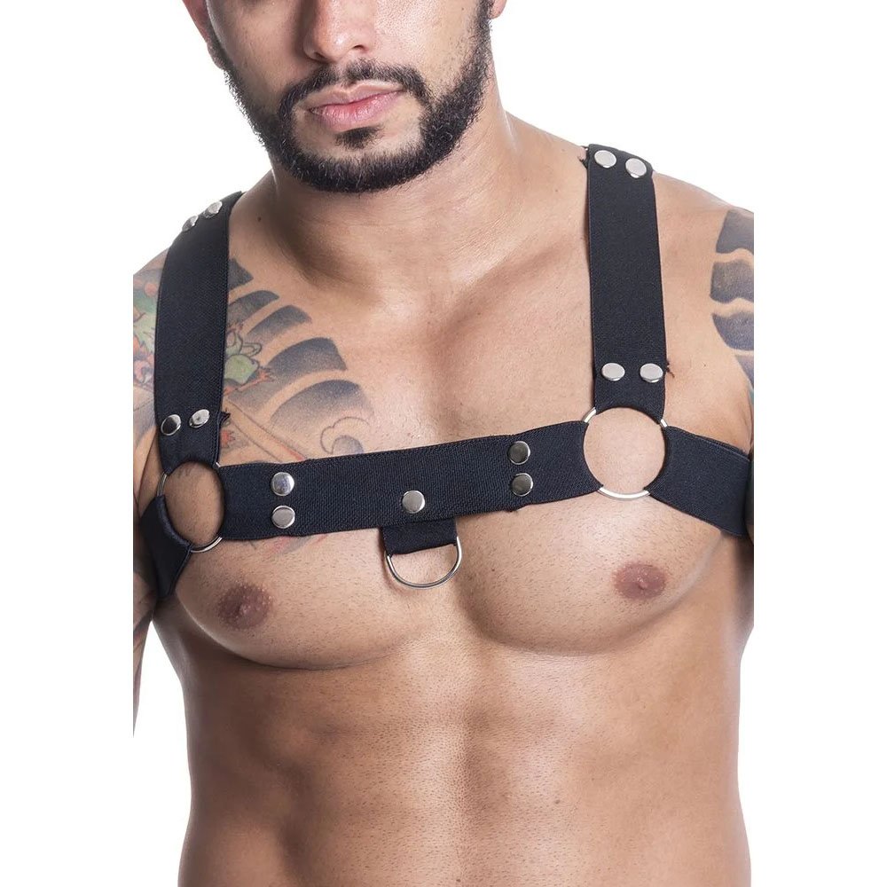 Harness Arreio Masculino em Elástico com Argolas e Rebites Preto | Foto 05