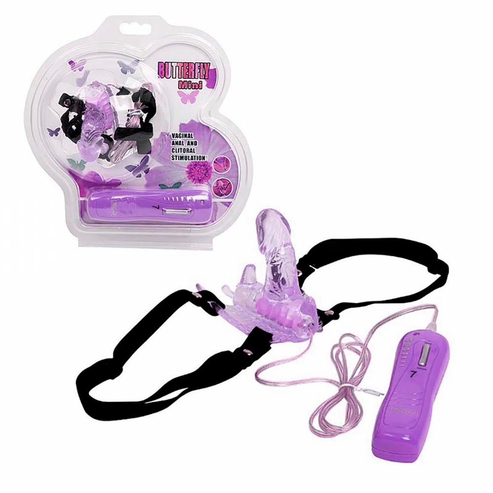 Vibrador Butterfly com Mini Pênis e Controle com Fio e Cinta Ajustável Lilás | Foto 01