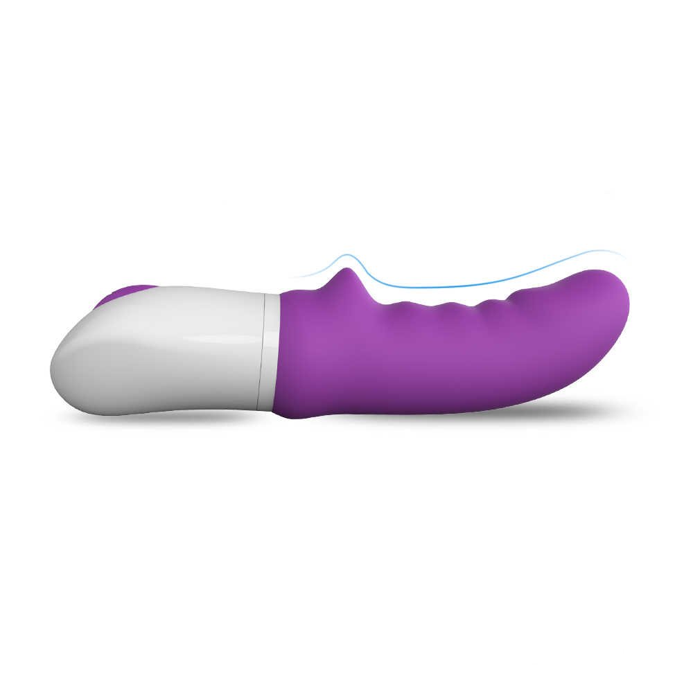 Vibrador Ponto G em Silicone Flex�vel Sparta Roxo em vista da base, real�ando o bot�o de controle e a cor branca da parte inferior