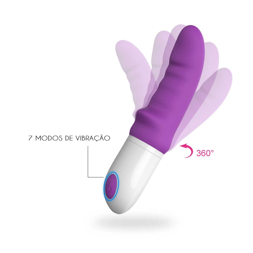 Vibrador Ponto G em Silicone Flex�vel Sparta Roxo com indica��o de 9 modos de vibra��o e rota��o 360 graus, mostrando as vibra��es em movimento