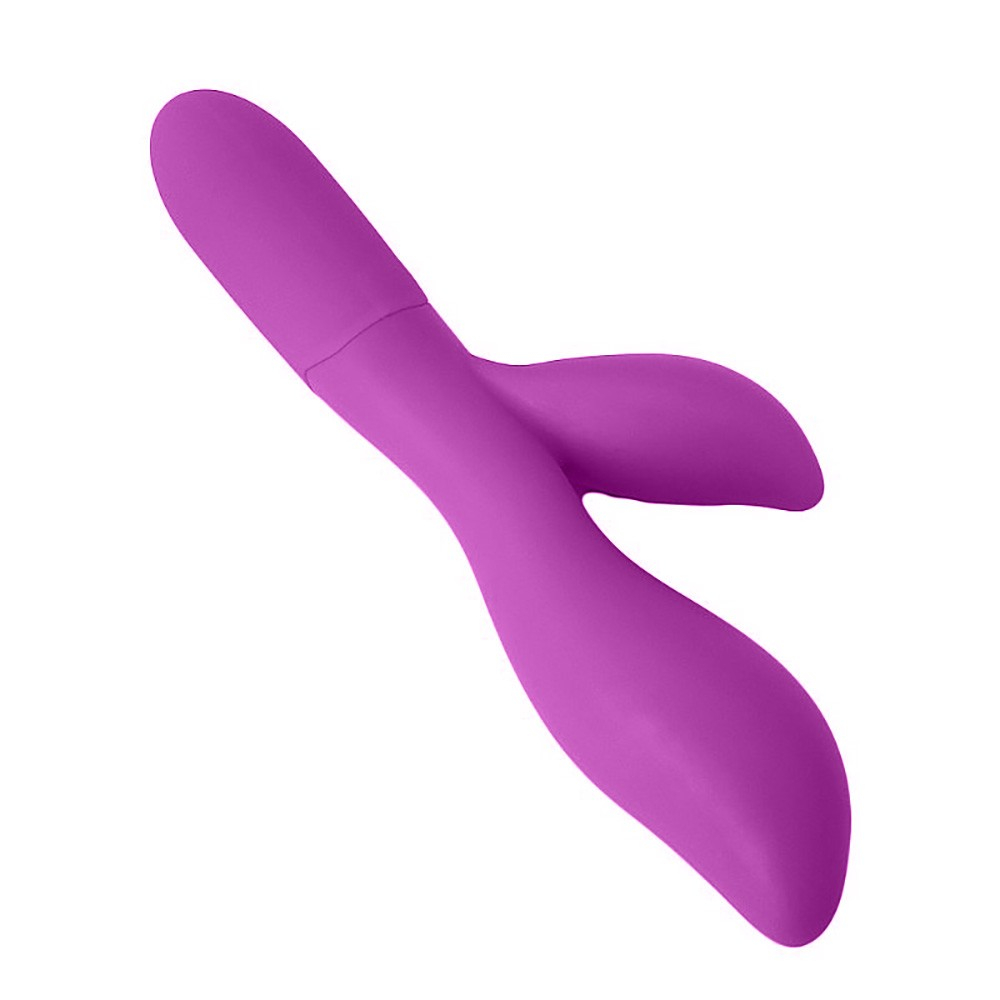 Vibrador Duplo em Silicone Recarreg�vel com 10 Vibra��es Lelis Roxo - Vista traseira com entrada de carregamento