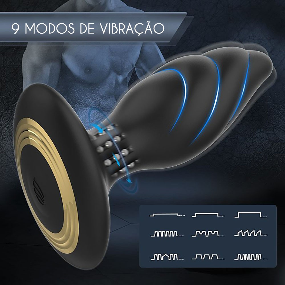 Plug Anal em Silcone com 9 Rota��es Recarreg�vel Whirlwind Preto | Foto 04