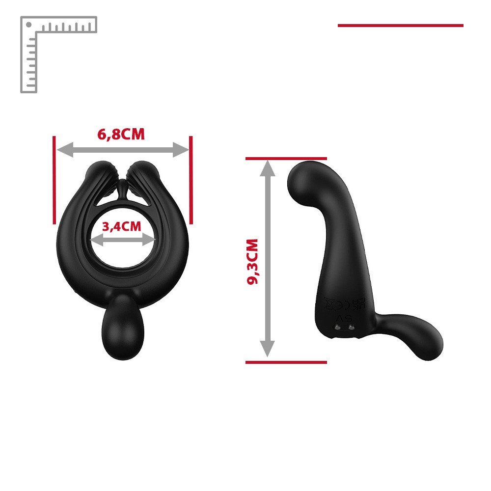 Anel Peniano em Silicone com Estimulador para Clit�ris Recarreg�vel com 9 Vibra��es Unicom Preto | Foto 06 Ilustrativa