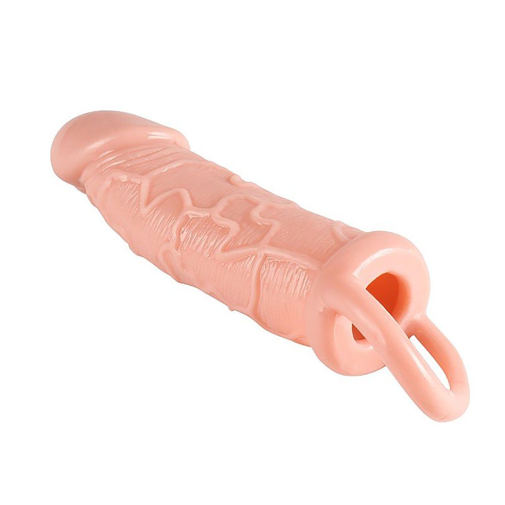 Capa Peniana com Extensor em TPE (Jelly) com Anel para Escroto 15 x 4,1cm Bege | Foto 05