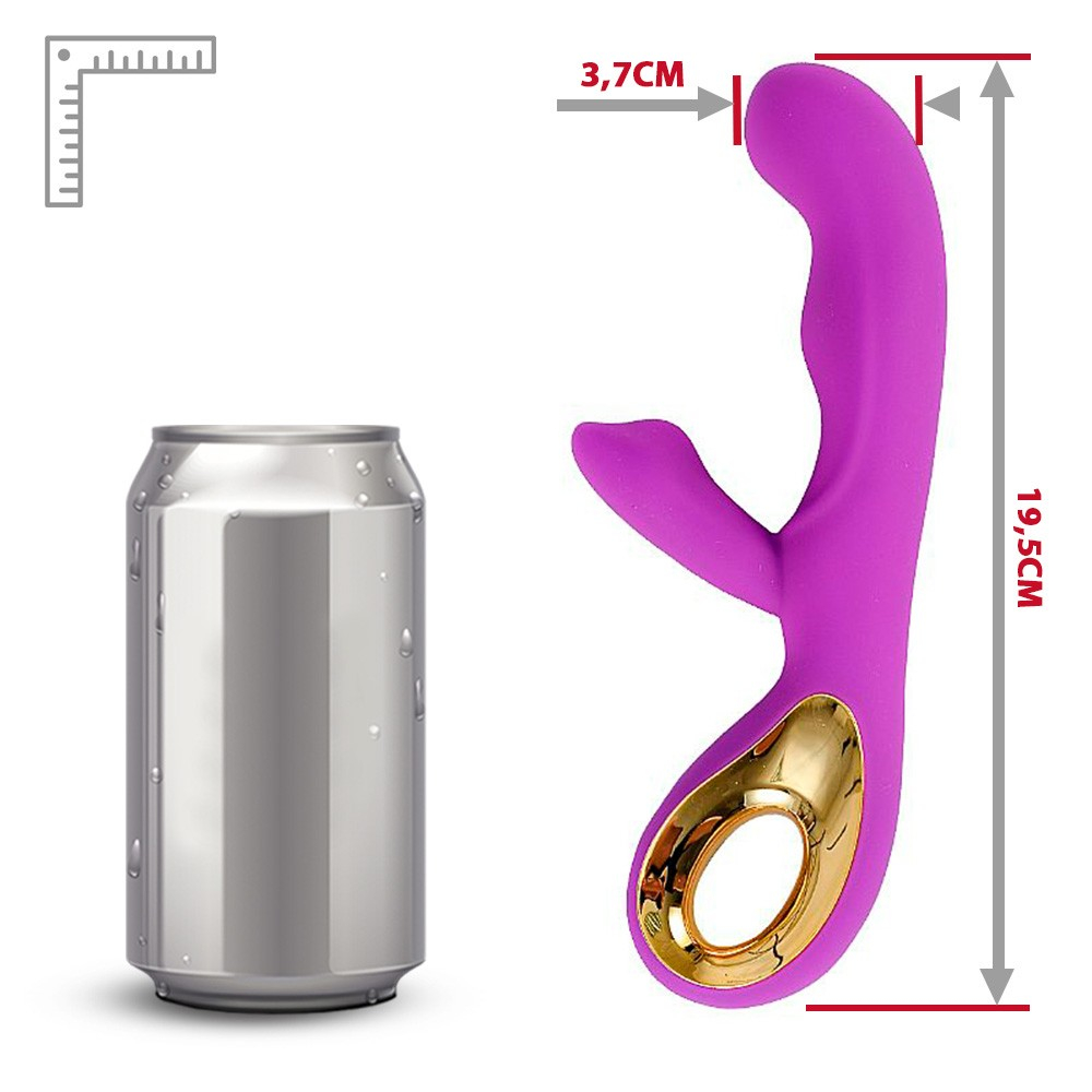 Vista aproximada do vibrador recarreg�vel Angel II roxo com bot�o de controle em destaque
