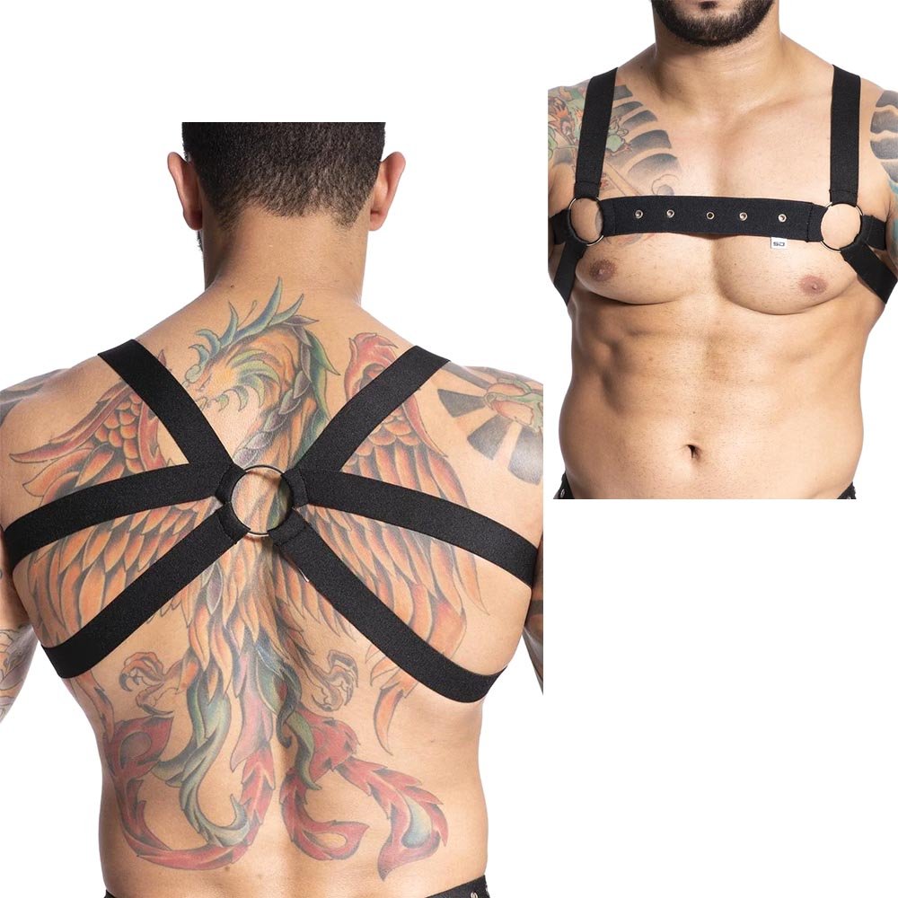 Harness Arreio Masculino em Elástico com Argola e Ilhós Preto | Foto 02
