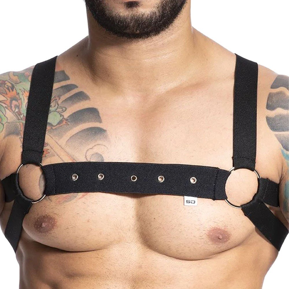 Harness Arreio Masculino em Elástico com Argola e Ilhós Preto | Foto 03