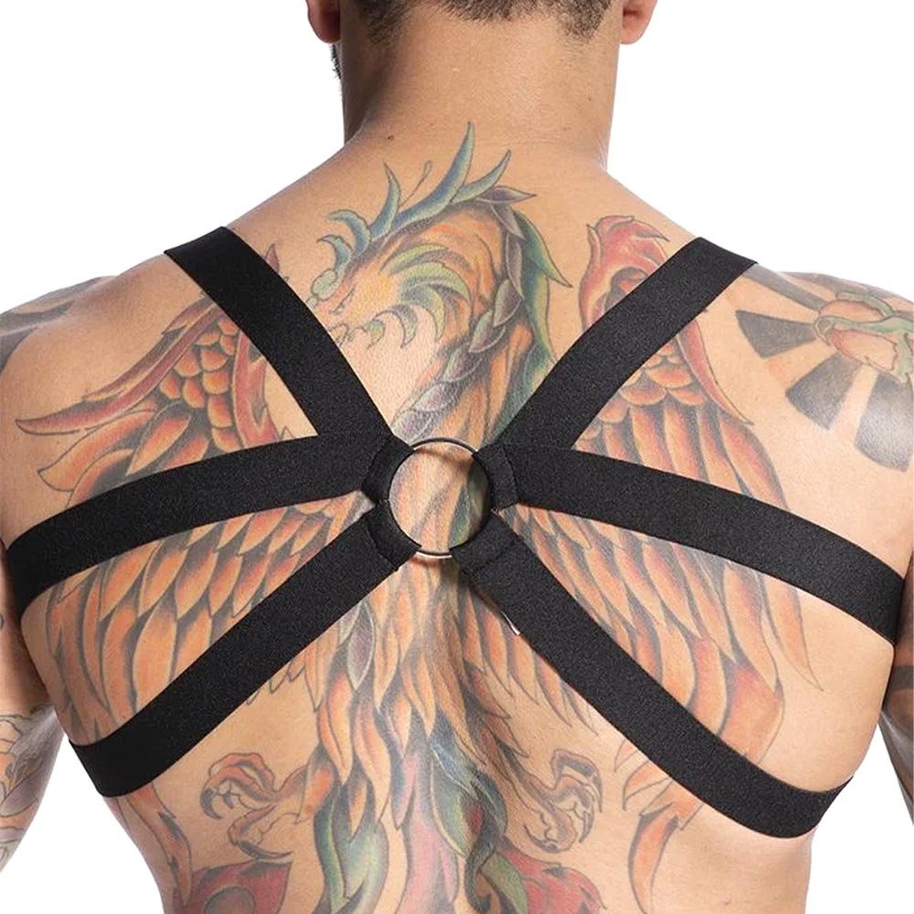 Harness Arreio Masculino em Elástico com Argola e Ilhós Preto | Foto 04
