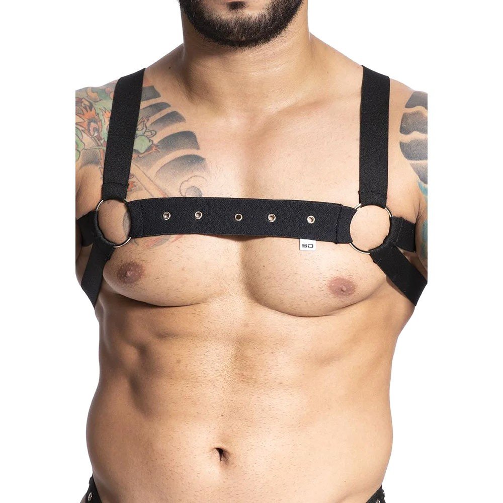 Harness Arreio Masculino em Elástico com Argola e Ilhós Preto | Foto 05