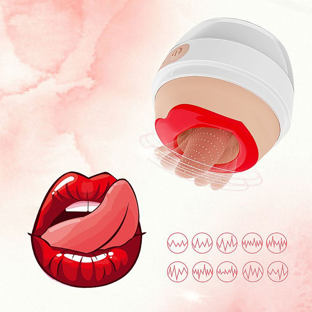 Ilustra��o do Vibrador para Clit�ris Formato de L�ngua Recarreg�vel em Silicone e seus 9 modos de vibra��o em ondas