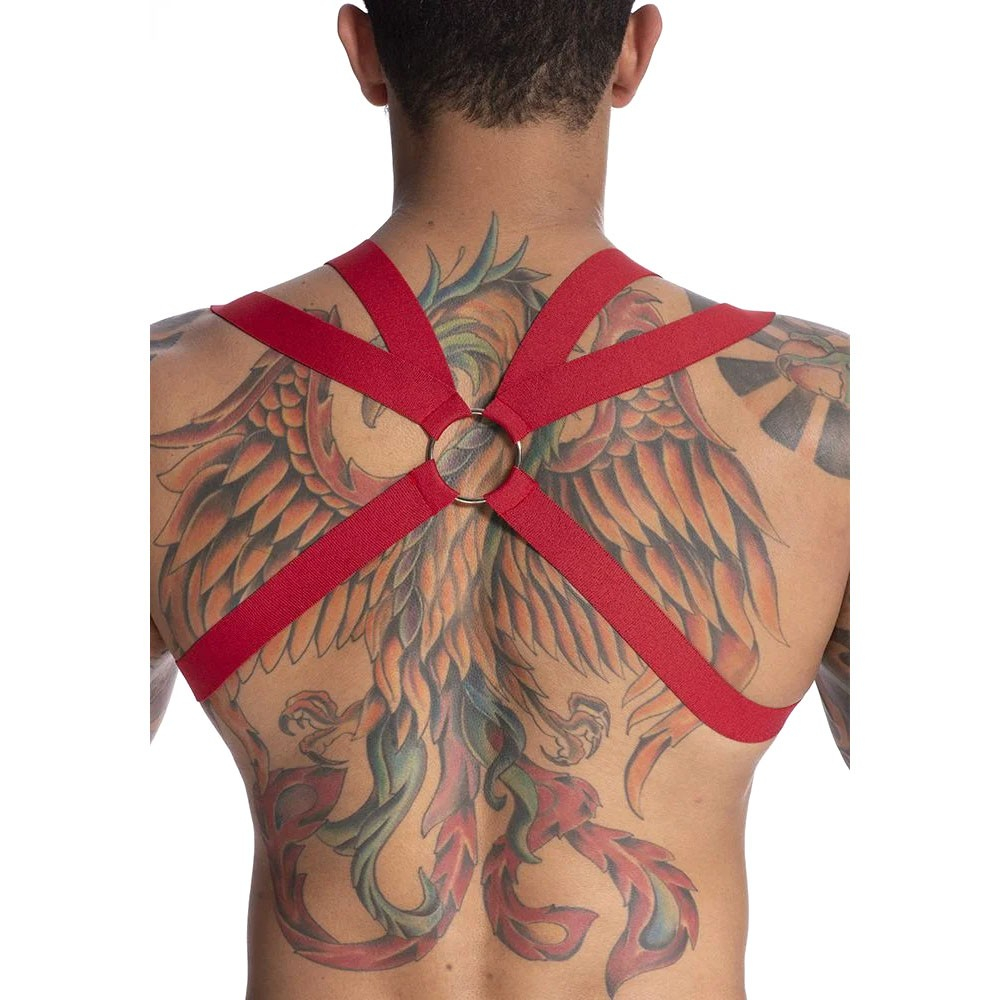 Harness Arreio Masculino em El�stico com Argola e Ilh�s Entrela�ado Vermelho | Foto 06
