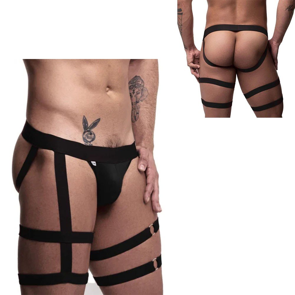 Cueca Sensual Jock com Liga em Elástico e Abertura Atrás Ajustável Preta | Foto 01