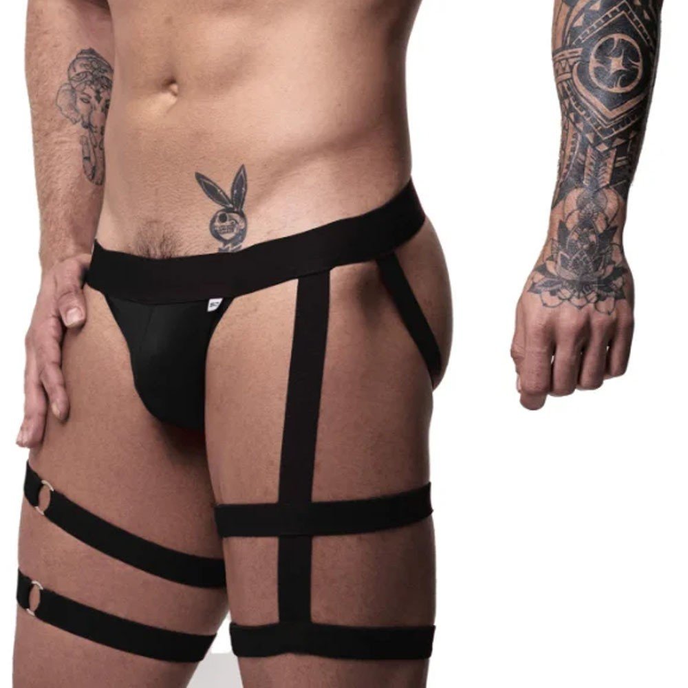 Cueca Sensual Jock com Liga em Elástico e Abertura Atrás Ajustável Preta | Foto 03