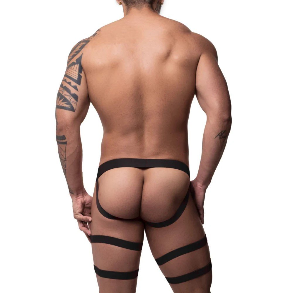 Cueca Sensual Jock com Liga em Elástico e Abertura Atrás Ajustável Preta | Foto 06