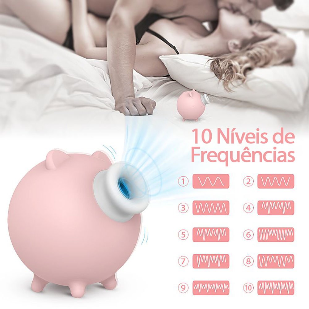 Detalhe da abertura de suc��o do Vibrador Piggy Rosa, destacando o anel de silicone e o design para estimula��o precisa