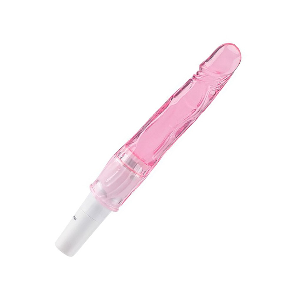 Vibrador Feminino em Jelly com Vibrador Rosa | Vista diagonal do vibrador, destacando a textura jelly e o compartimento de pilhas na base.