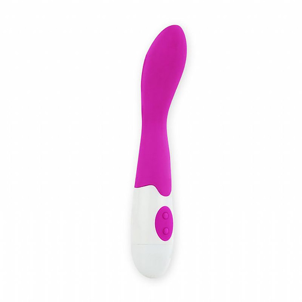 Vista frontal do Vibrador Ponto G Bishop Roxo em silicone, mostrando a curva ergon�mica para o ponto G.