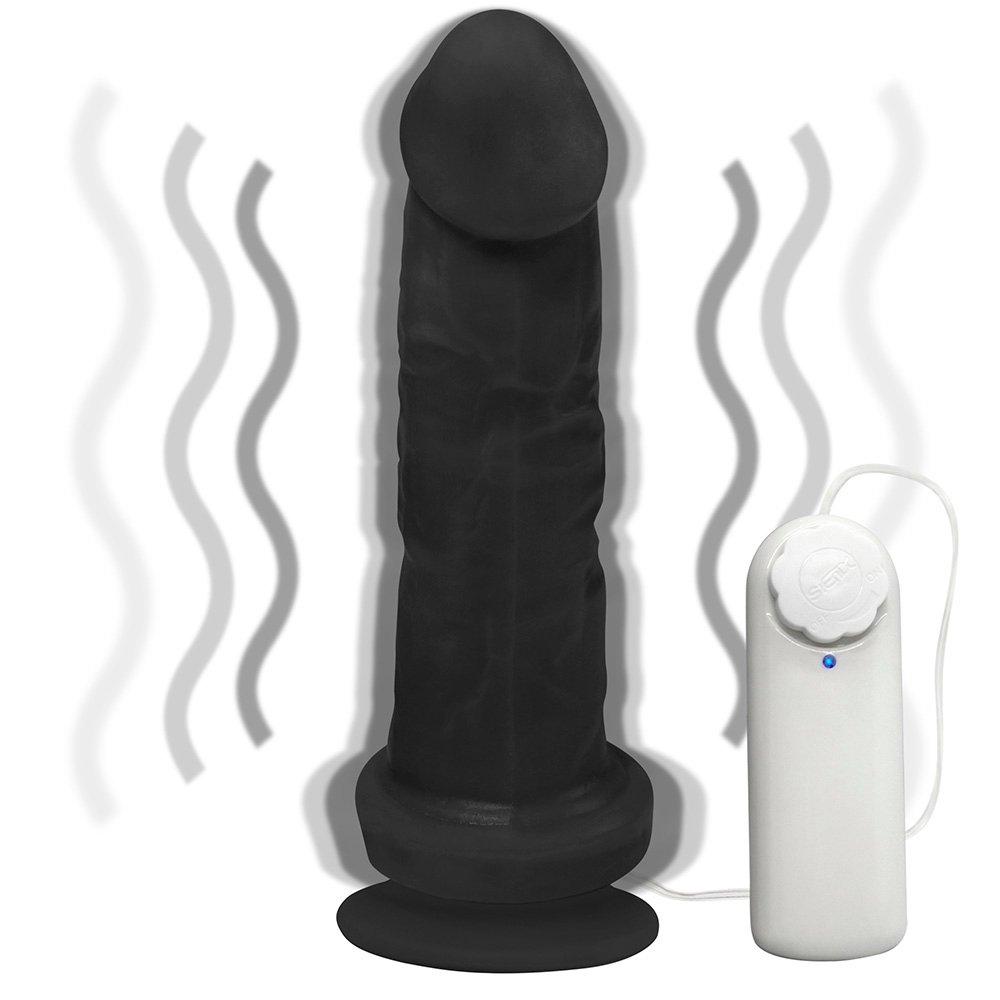 P�nis de Borracha Martes com Vibrador e Ventosa 19 x 4,5cm Preto em composi��o completa destacando tamanho, propor��o e design do acess�rio �ntimo, com seu controle.