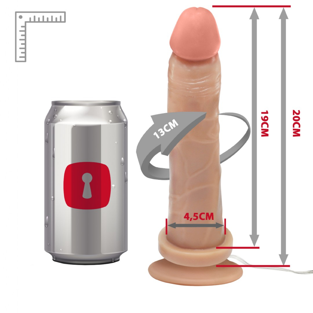 P�nis de Borracha Jueves Bege em uso simulado, com o controle do vibrador vis�vel e a ventosa fixada em superf�cie