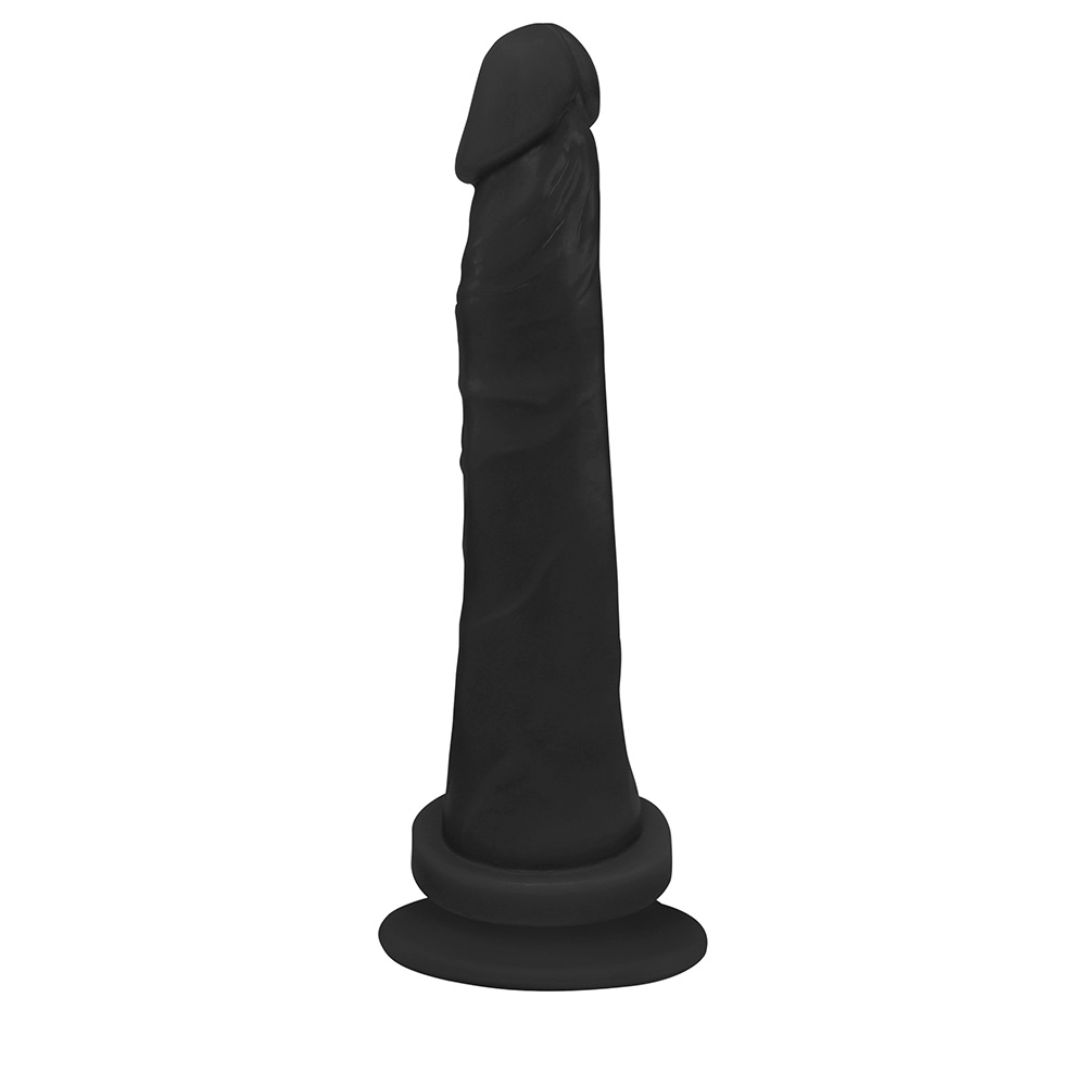 P�nis de Borracha Jueves com Ventosa 19 x 4,5cm Preto mostrando a glande detalhada e o material macio, cor preta