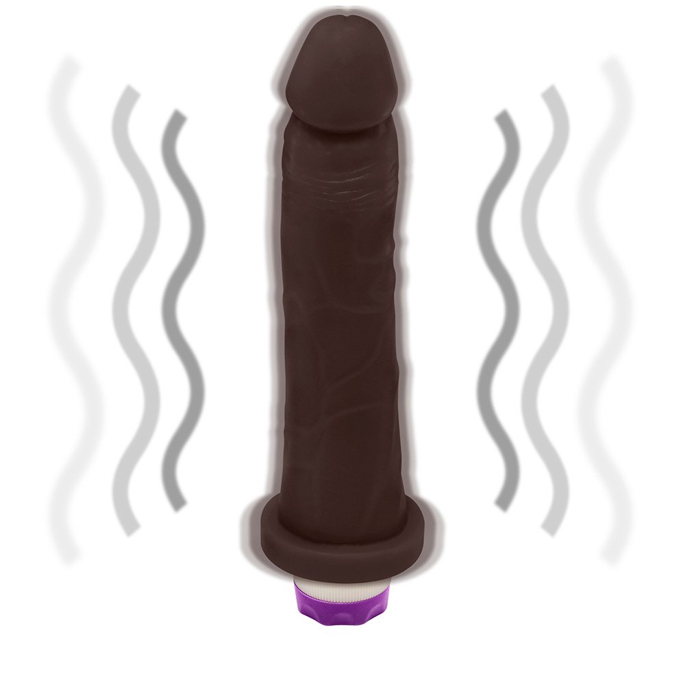 P�nis de Borracha Jueves com Vibrador em vista geral de tr�s quartos, mostrando suas propor��es de 19cm por 4,5cm e cor marrom.